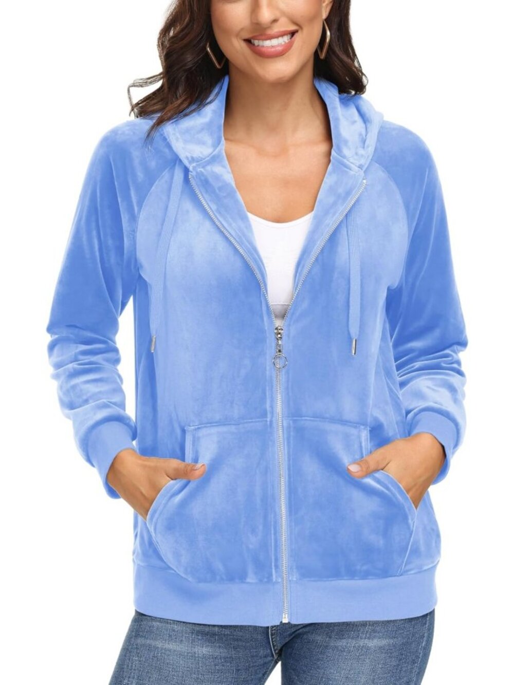 Cozy Velour Hooded Jacket for Women | Soft Warm Full Zip Outerwear with Pockets